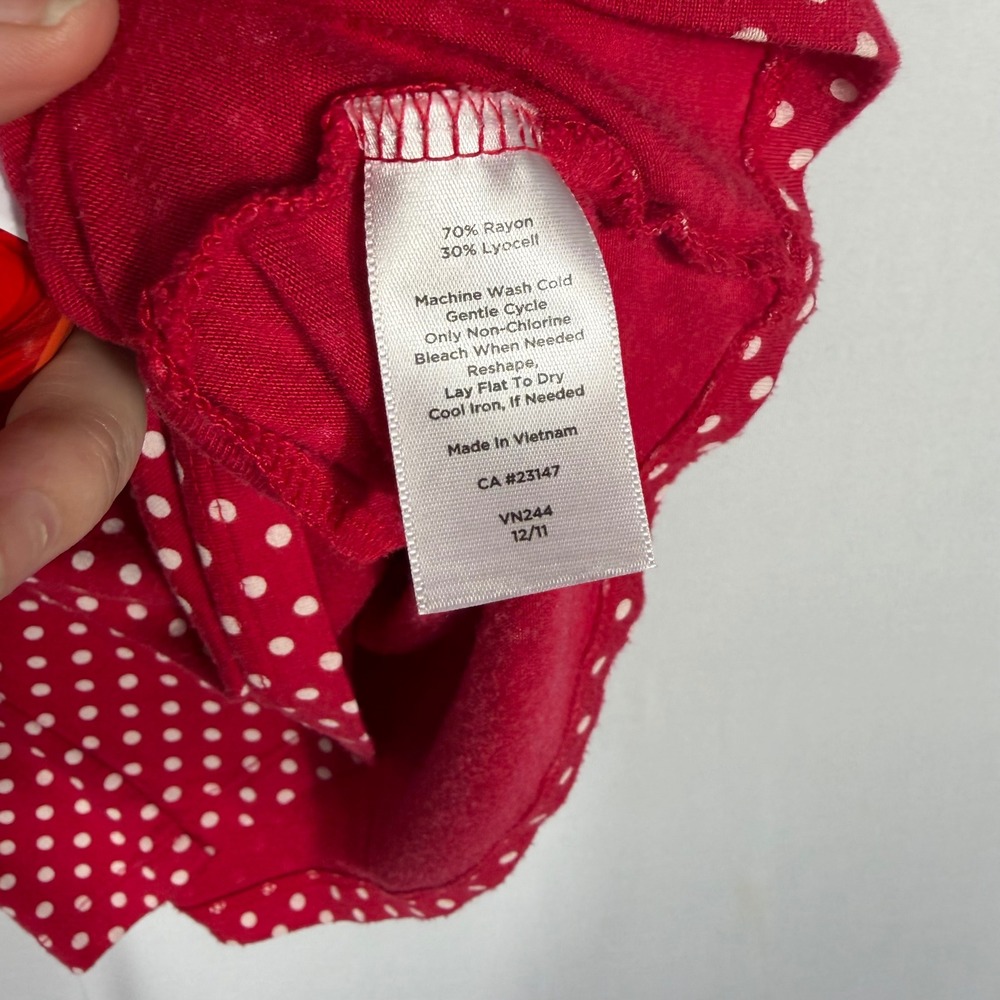 Talbots Petites Red White Polka Dot Faux Wrap Ruched V-Neck Top MP Minimalist - Picture 5 of 7
